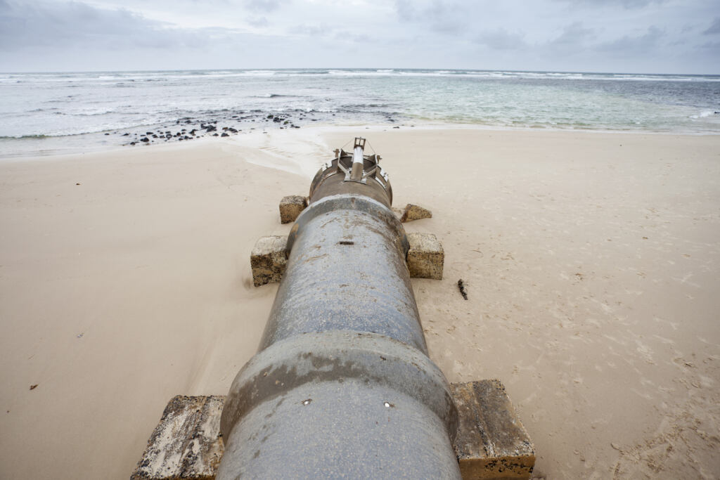 Storm water ocean outfall pipe at Lennox Head, Australia
