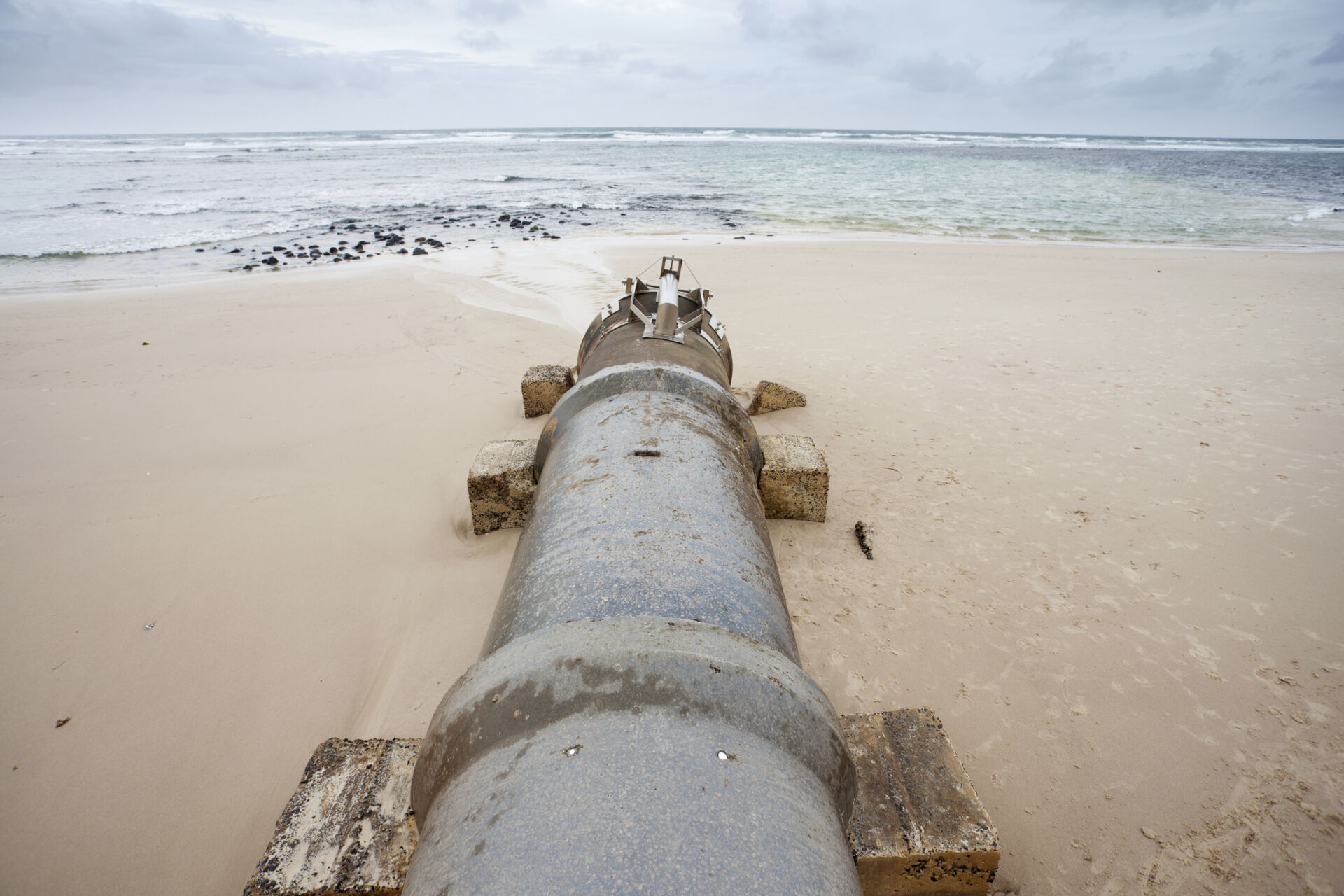 Storm water ocean outfall pipe at Lennox Head, Australia