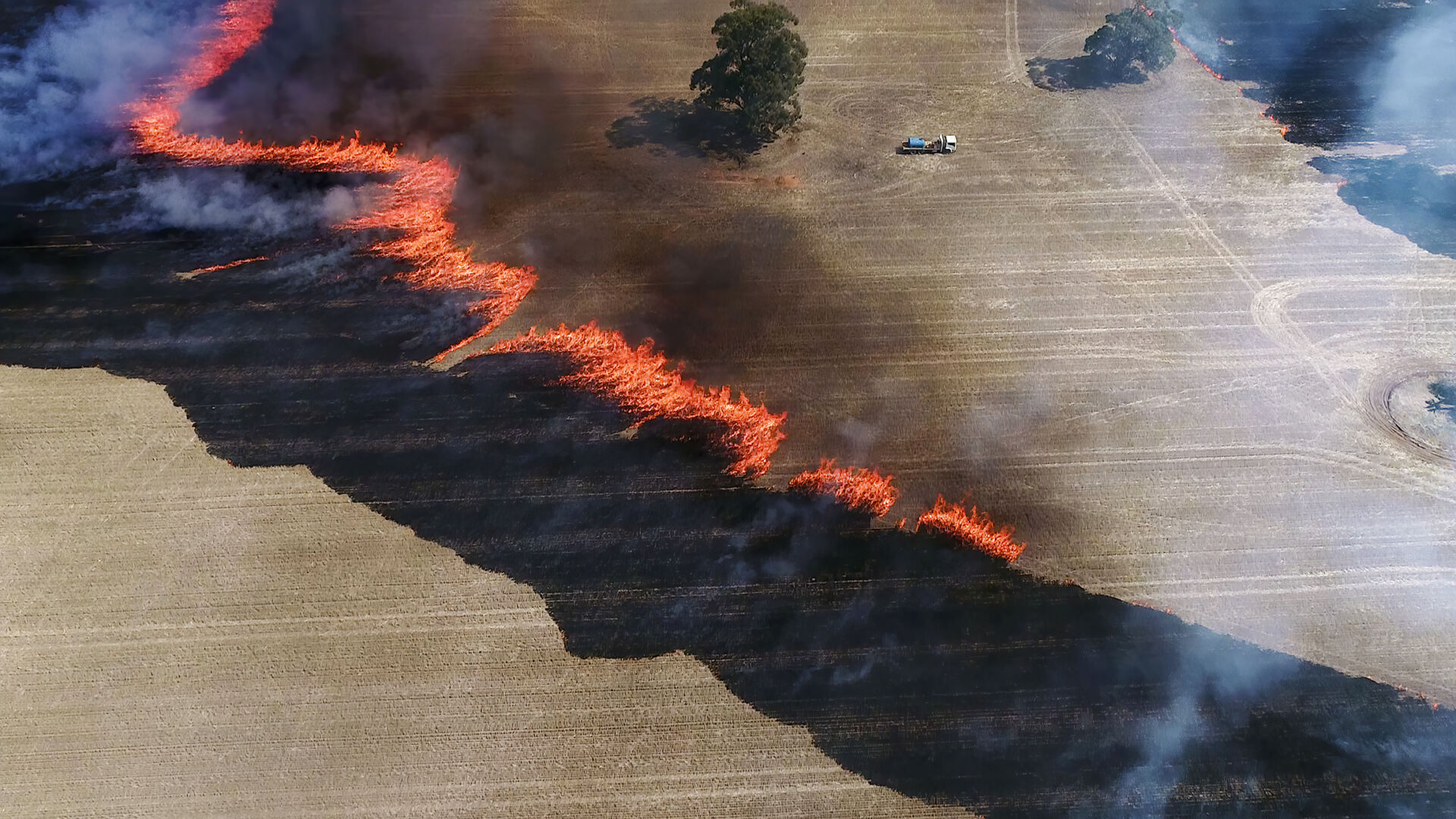 Controlled burn of harvested wheat fields in Central Victoria